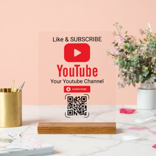 Red Play Button YouTube Channel QR Code Acryl Bord (Huwelijk)