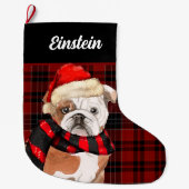Red Play en een Engelse Bulldog met Dog's Name Grote Kerstsok (Voorkant)