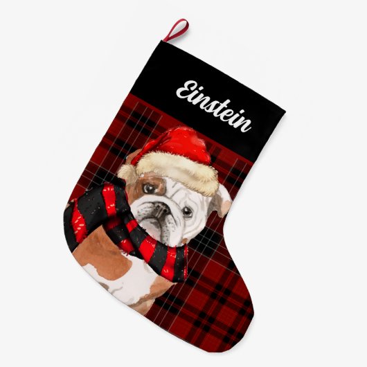 Red Play en een Engelse Bulldog met Dog's Name Grote Kerstsok (Voorkant (Hangend))