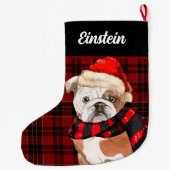 Red Play en een Engelse Bulldog met Dog's Name Grote Kerstsok (Achterkant)