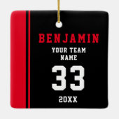 Red Player Name Number Team Sports Kinder Keepomwi Keramisch Ornament (Achterkant)