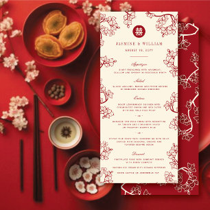 Red Plum Blossom Double Happiness Chinese Wedding Menu