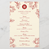 Red Plum Blossom Double Happiness Wedding Programm (Voorkant)