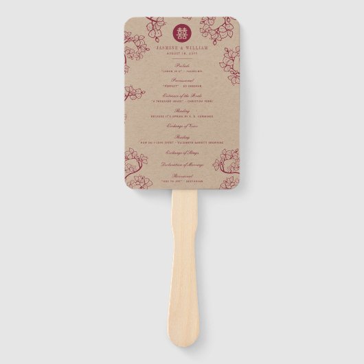 Red Plum Blossom Double Happiness Wedding Programm Handwaaier (Voorkant)