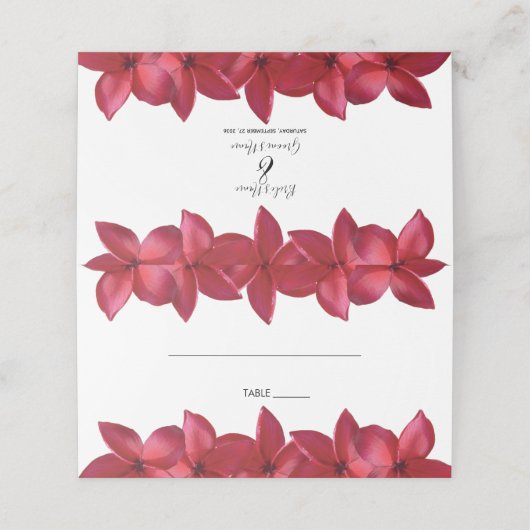 Red Plumeria Frangipani bruiloft Plaatskaartje (Buitenkant ongevouwen)