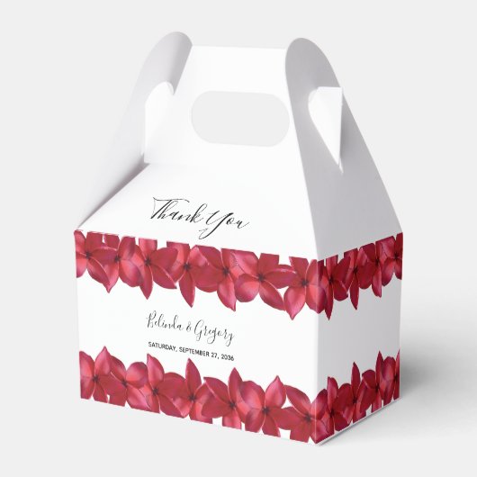 Red Plumeria Frangipani Wedding Bedankdoosjes (Voorkant Zijde)