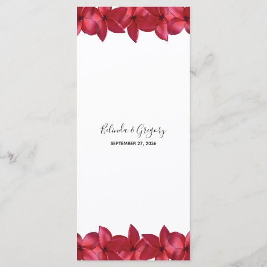 Red Plumeria Frangipani Wedding Menu (Achterkant)
