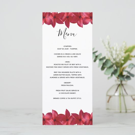 Red Plumeria Frangipani Wedding Menu (Staand voorkant)