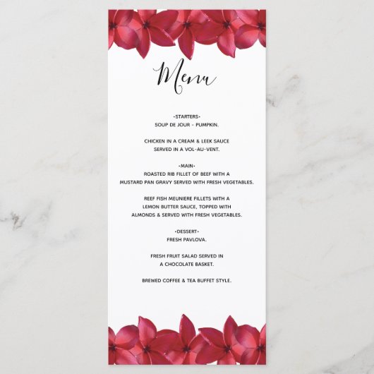 Red Plumeria Frangipani Wedding Menu (Voorkant)