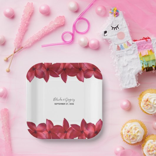 Red Plumeria Frangipani Wedding Papieren Bordje (Feest)