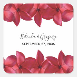Red Plumeria Frangipani Wedding Vierkante Sticker