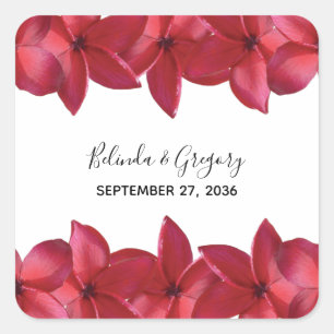 Red Plumeria Frangipani Wedding Vierkante Sticker