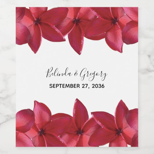Red Plumeria Frangipani Wedding Wijn Etiket (Enkel label)