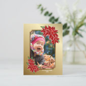 Red Poinsettia Aangepaste foto met gouden kerst Feestdagenkaart (Staand voorkant)