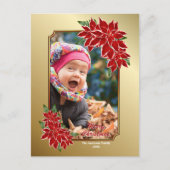 Red Poinsettia Aangepaste foto met gouden kerst Feestdagenkaart (Voorkant)