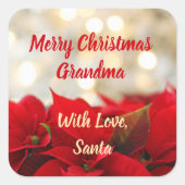 Red Poinsettia Aangepaste tekst Floral Kerstmis Vierkante Sticker (Voorkant)