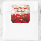Red Poinsettia Aangepaste tekst Floral Kerstmis Vierkante Sticker (Tas)