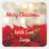 Red Poinsettia Aangepaste tekst Floral Kerstmis Vierkante Sticker (Voorkant)
