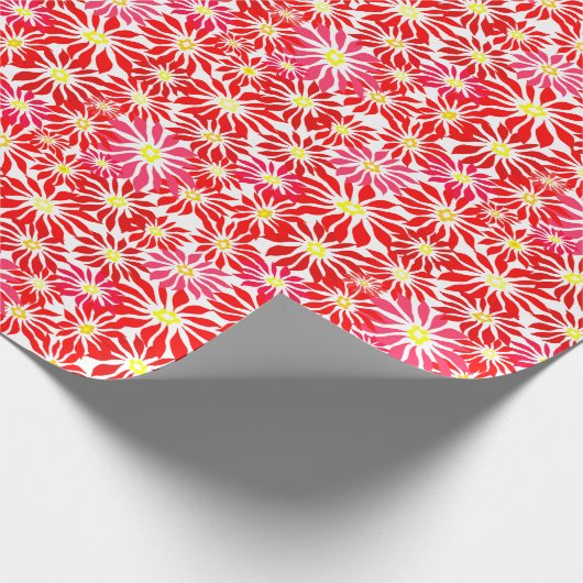 Red Poinsettia Allover Holiday Floral Pattern Wrap Cadeaupapier (Hoek)