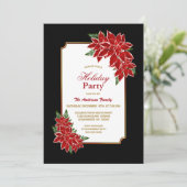 Red Poinsettia Black Border Holiday Party Kaart (Staand voorkant)