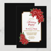 Red Poinsettia Black Border Holiday Party Kaart (Voorkant / Achterkant)