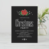 Red Poinsettia Black minimalist kerstfeest Kaart (Staand voorkant)