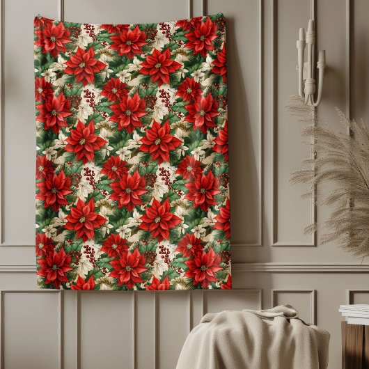 Red Poinsettia Blanket Classic Christmas Home Chic Fleece Deken
