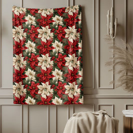 Red Poinsettia Blanket Classic Christmas Home Chic Fleece Deken