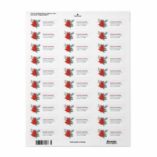 Red Poinsettia Border Return-adres Etiket (Full Sheet)