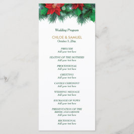Red Poinsettia Border Wedding-programma Programmakaart