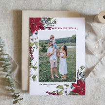 Red Poinsettia Botanical Photo Merry kerst