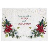 Red Poinsettia Bouquet Gold Glitter Kerstmis Groot Cadeauzakje (Voorkant)