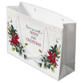 Red Poinsettia Bouquet Gold Glitter Kerstmis Groot Cadeauzakje (Achterkant Gekanteld)