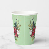 Red Poinsettia Bouquet Gold Glitter Kerstmis  Papieren Bekers (Rechts)