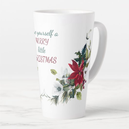 Red Poinsettia Bouquet Vrolijk kerstfeest Latte Mok (Rechterhoek)