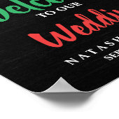 Red Poinsettia Chalkboard kerstbruiloft Poster (Hoek)