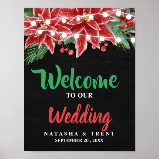 Red Poinsettia Chalkboard kerstbruiloft Poster (Voorkant)