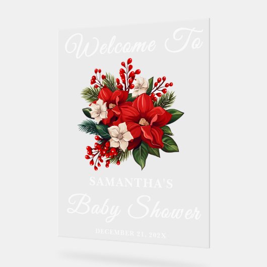 Red Poinsettia Christmas Baby shower Welkom Acryl Bord (Hoek)