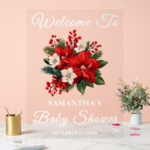 Red Poinsettia Christmas Baby shower Welkom Acryl Bord (Huwelijk)