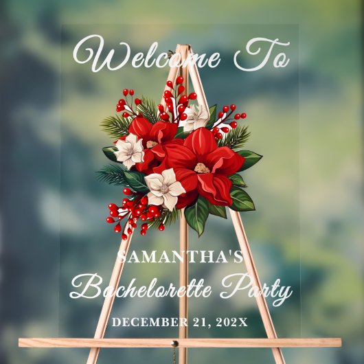 Red Poinsettia Christmas Bachelorette Welkom Acryl Bord (Neutraal)
