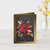 Red Poinsettia Christmas Botanical Winter Plant Kaart (Gele Bloem)