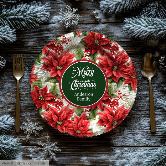 Red Poinsettia Christmas Custom Elegant Plates  Papieren Bordje