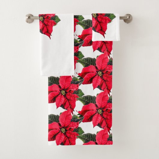 Red Poinsettia Christmas Floral Bad Handdoek (Insitu)