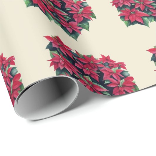 Red Poinsettia Christmas Flower On Light Yellow Cadeaupapier (Rol Hoek)