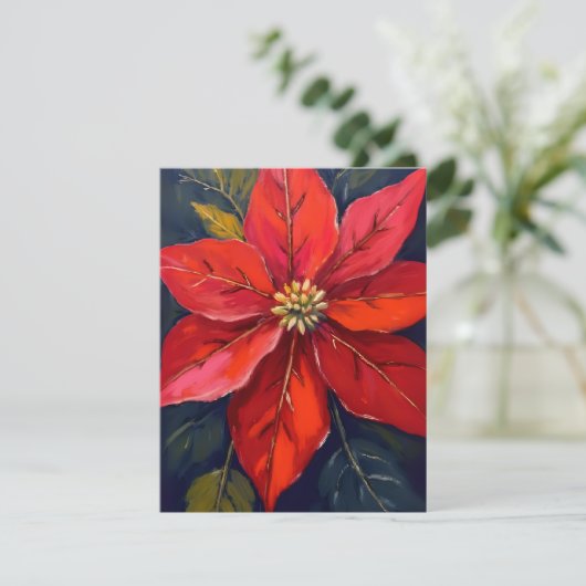 Red Poinsettia Christmas Flower Painted Feestdagenkaart (Staand voorkant)