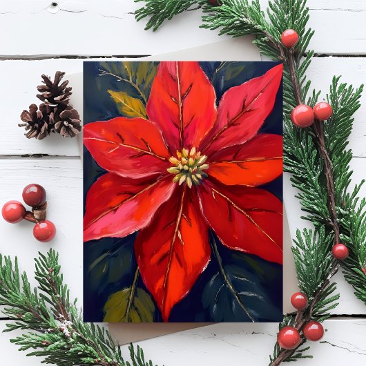 Red Poinsettia Christmas Flower Painted Feestdagenkaart