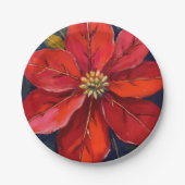 Red Poinsettia Christmas Flower Painted Papieren Bordje (Voorkant)