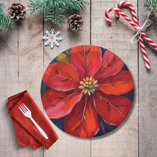 Red Poinsettia Christmas Flower Painted Papieren Bordje