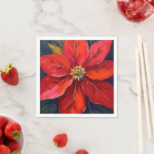 Red Poinsettia Christmas Flower Painted Servet (Insitu)