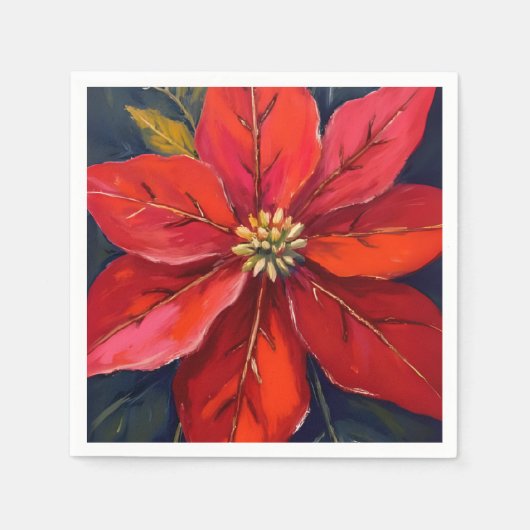 Red Poinsettia Christmas Flower Painted Servet (Voorkant)
